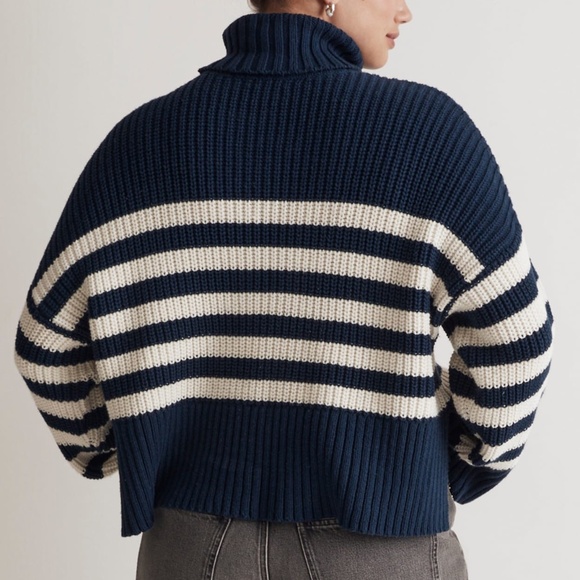 NWT Madewell Wide Rib Turtleneck Sweater | Women’s Large | Indigo Stripe Knit - Picture 2 of 10